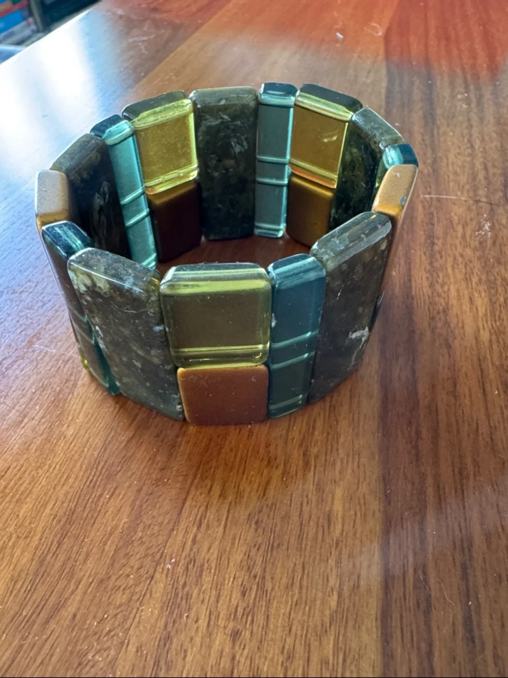 Green and Gold Tile Stretch Wristband Bracelet